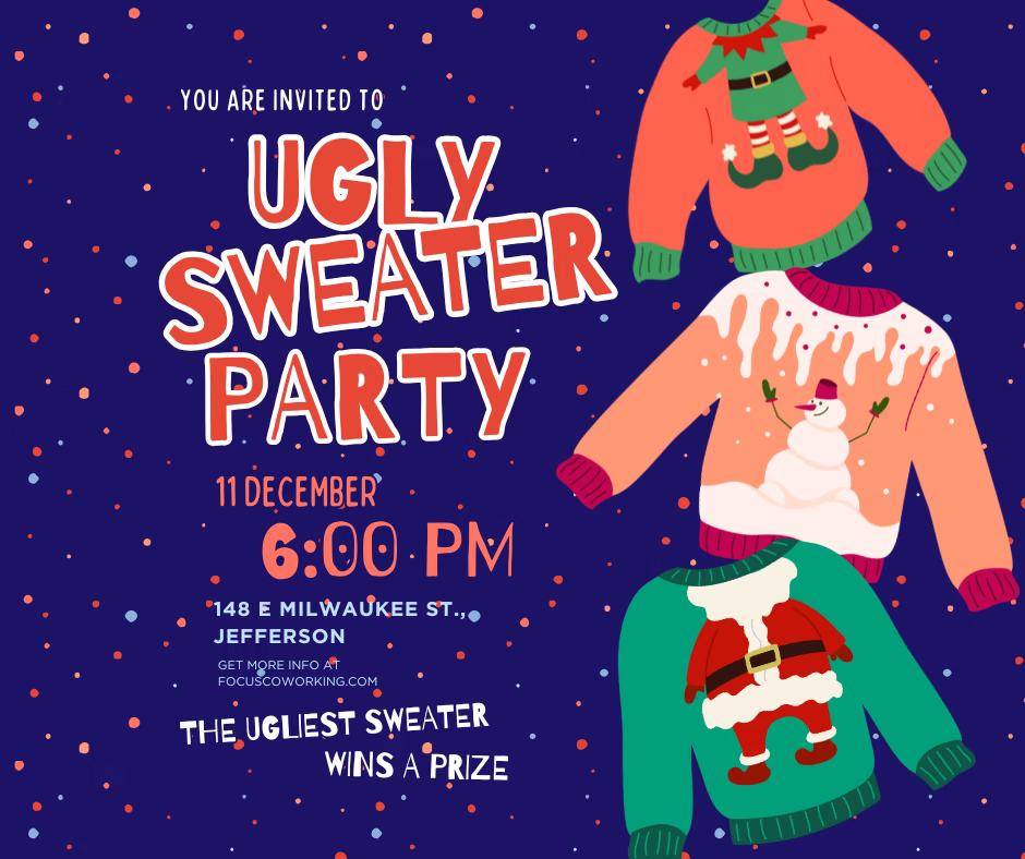 A graphic of three ugly christmas sweaters