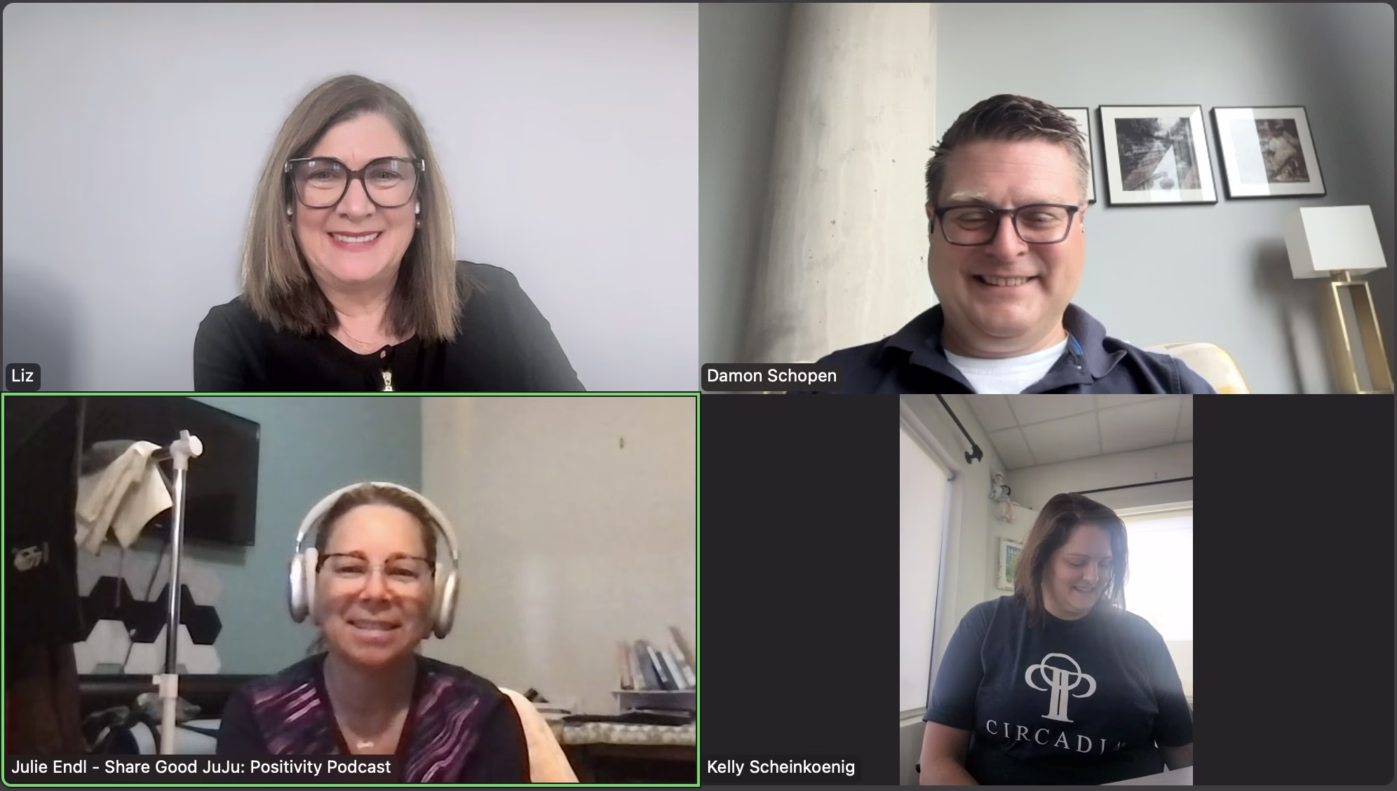 A screenshot of four people on a zoom meeting.