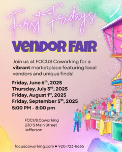 A 90s Style Poster Promoting The First Fridays Vendor Fair