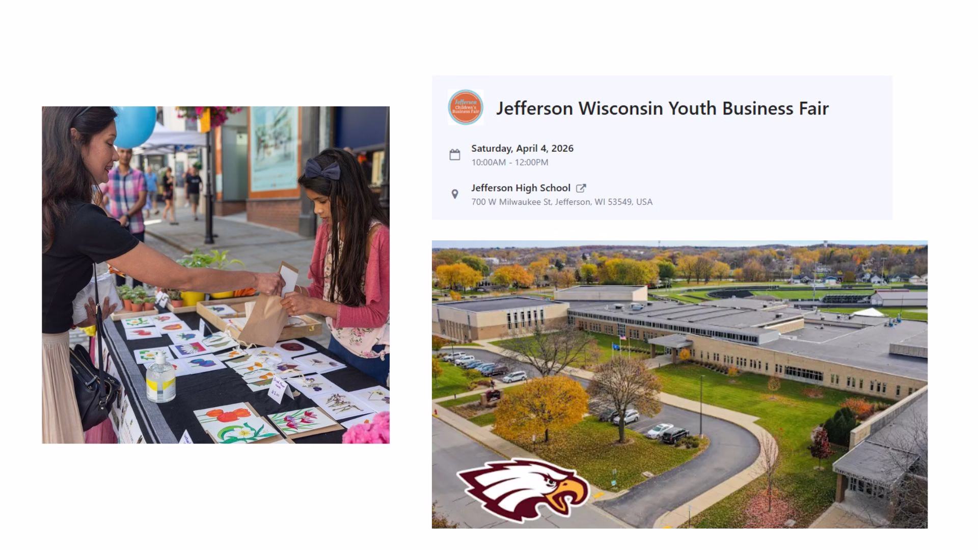 A collage showing a youth entrepreneur selling her products at the youth bussiness fair.